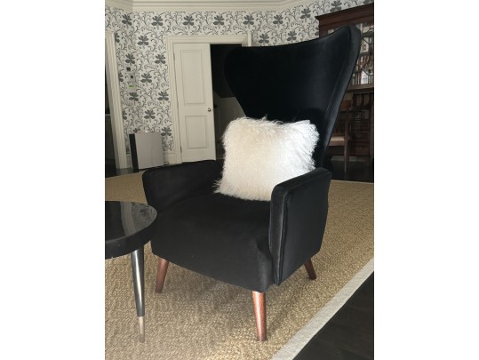 Pair Of Granta Black Velvet Art Deco Style Modern Side Chairs 
