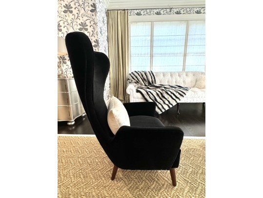 Pair Of Granta Black Velvet Art Deco Style Modern Side Chairs 