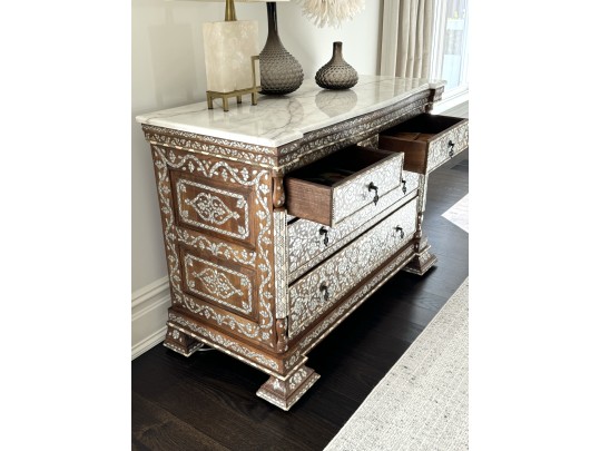 Gorgeous Marble Top Mother Pearl Accent Chest