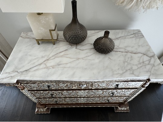Gorgeous Marble Top Mother Pearl Accent Chest