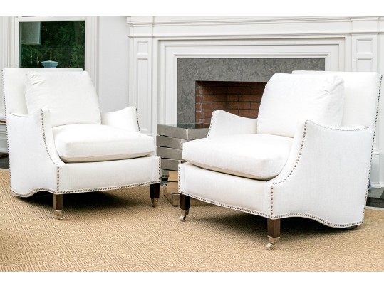Pair Elegant Custom Ivory Velvet Hollywood Chairs 