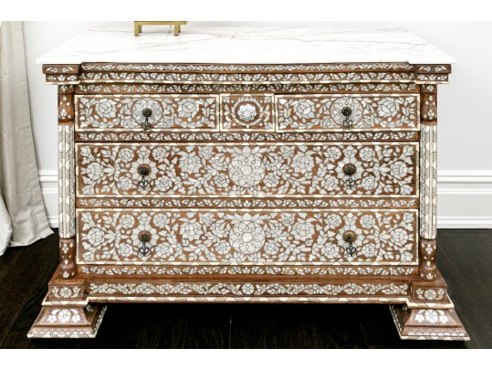 Gorgeous Marble Top Mother Pearl Accent Chest