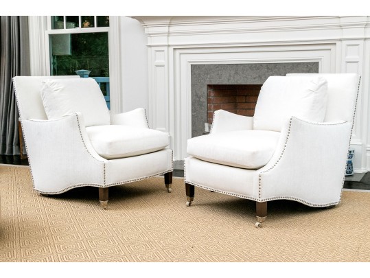Pair Elegant Custom Ivory Velvet Hollywood Chairs 