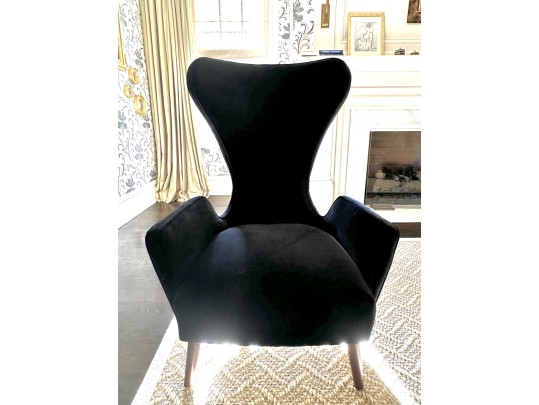 Pair Of Granta Black Velvet Art Deco Style Modern Side Chairs 
