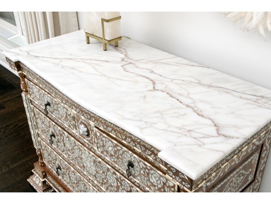 Gorgeous Marble Top Mother Pearl Accent Chest
