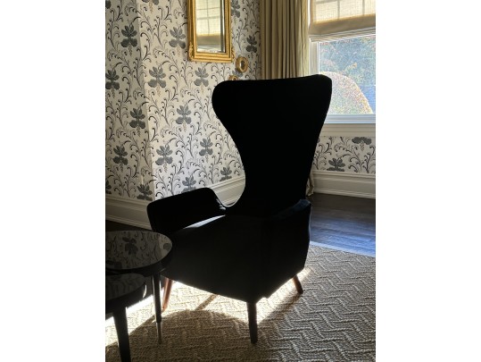 Pair Of Granta Black Velvet Art Deco Style Modern Side Chairs 