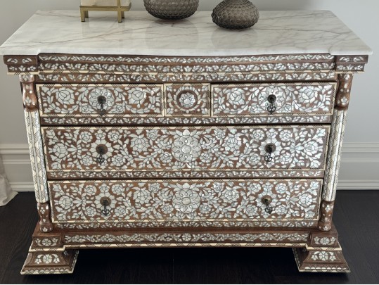 Gorgeous Marble Top Mother Pearl Accent Chest