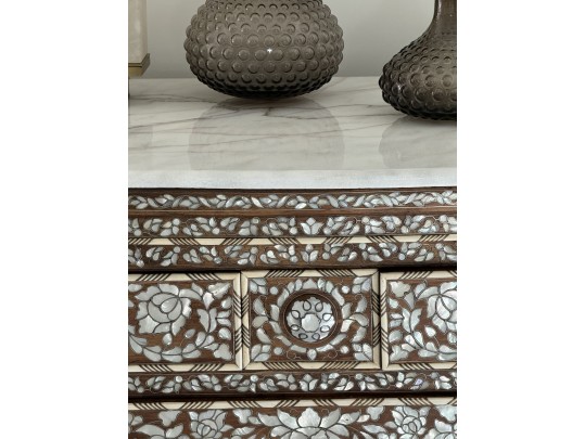 Gorgeous Marble Top Mother Pearl Accent Chest
