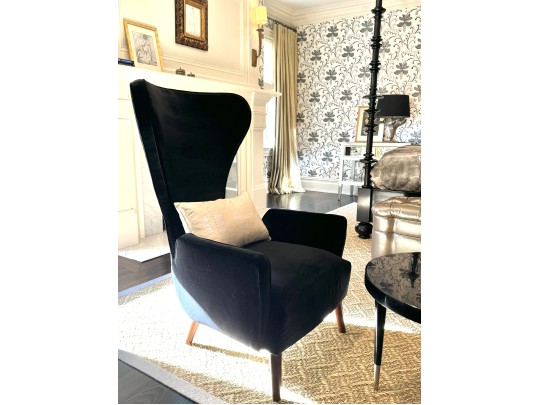 Pair Of Granta Black Velvet Art Deco Style Modern Side Chairs 