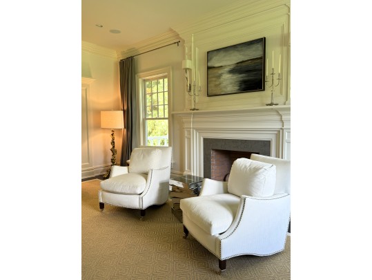 Pair Elegant Custom Ivory Velvet Hollywood Chairs 
