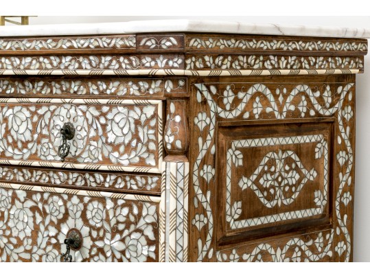 Gorgeous Marble Top Mother Pearl Accent Chest