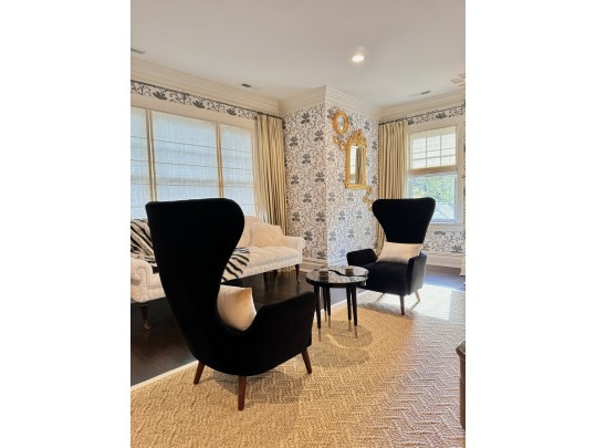 Pair Of Granta Black Velvet Art Deco Style Modern Side Chairs 
