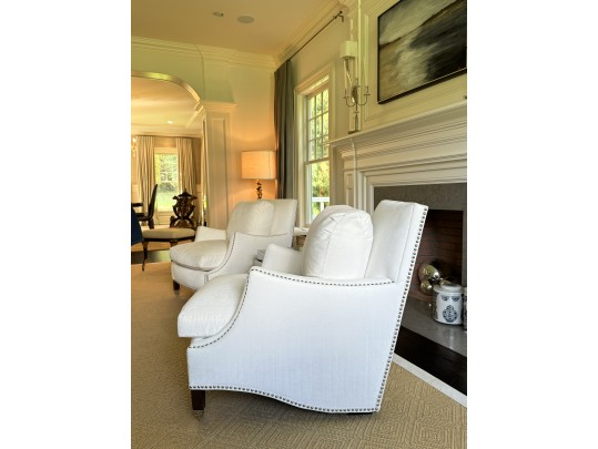 Pair Elegant Custom Ivory Velvet Hollywood Chairs 