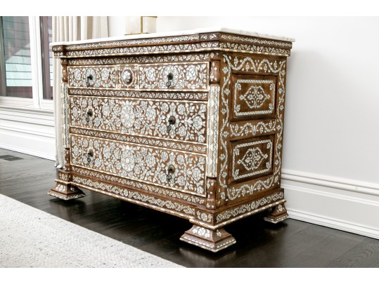 Gorgeous Marble Top Mother Pearl Accent Chest