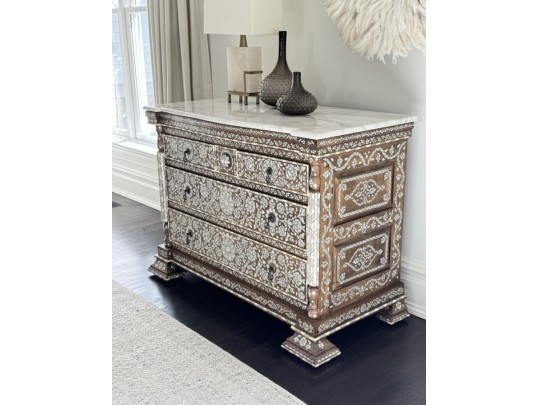 Gorgeous Marble Top Mother Pearl Accent Chest
