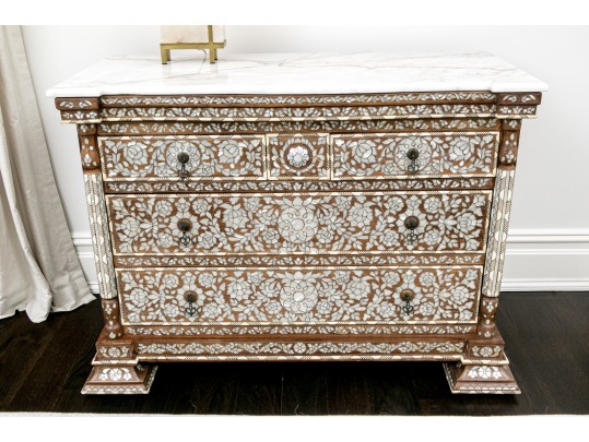 Gorgeous Marble Top Mother Pearl Accent Chest