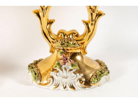 Pair Of Luxurious Capodimonte Italian Ceramic Candelabras