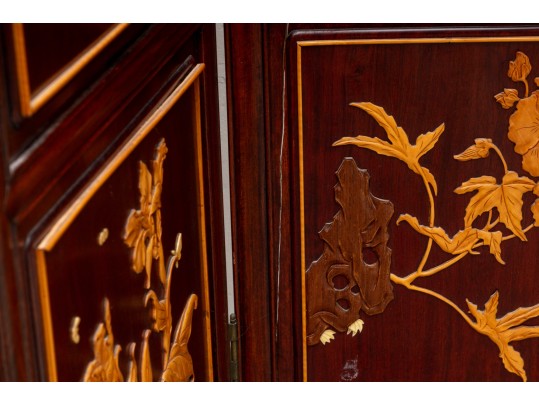 Chinese Eight Panel Marquetry Screen With Mother Of Pearl
