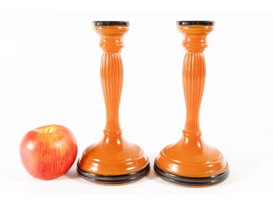 1920's Art Deco Czechoslovakian Glass Candlesticks