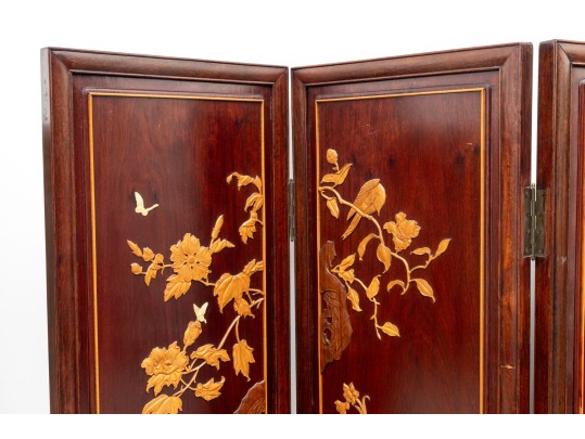 Chinese Eight Panel Marquetry Screen With Mother Of Pearl