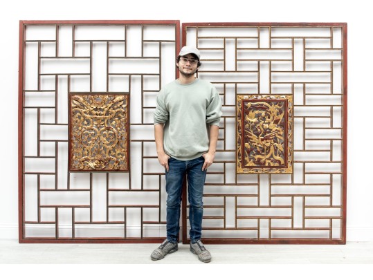 Huge Early 20th Century Chinese Giltwood Architectural Carved Panels