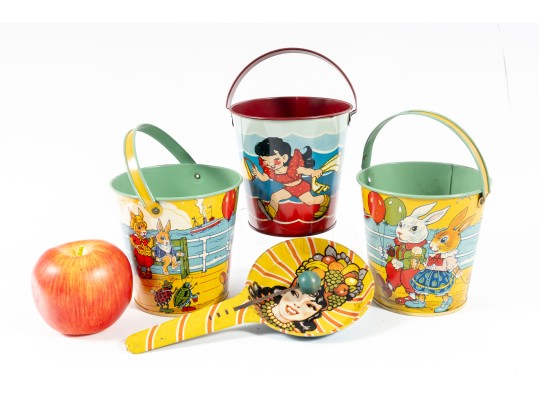 Vintage Tin Litho Buckets Etc