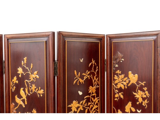 Chinese Eight Panel Marquetry Screen With Mother Of Pearl