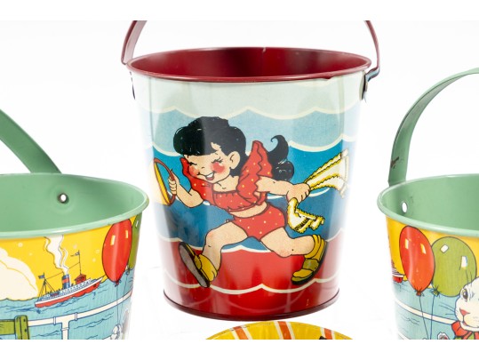 Vintage Tin Litho Buckets Etc