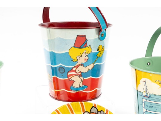 Vintage Tin Litho Buckets Etc