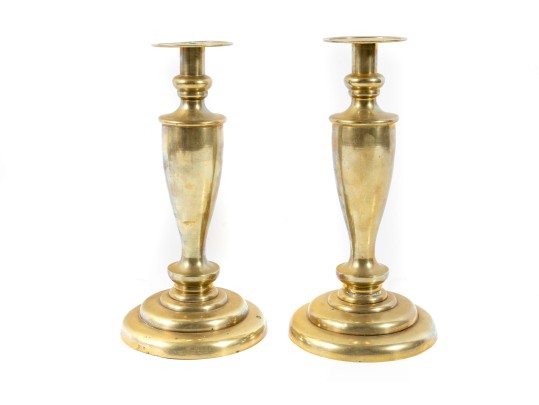 Vintage Bulbous Brass Column Candlestick Holders 
