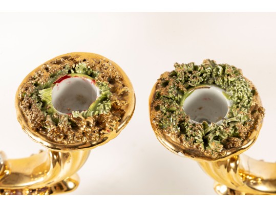 Pair Of Luxurious Capodimonte Italian Ceramic Candelabras