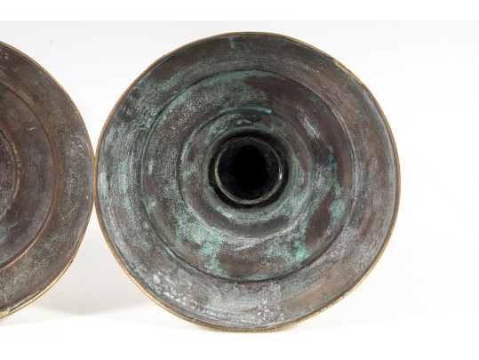 Vintage Bulbous Brass Column Candlestick Holders 