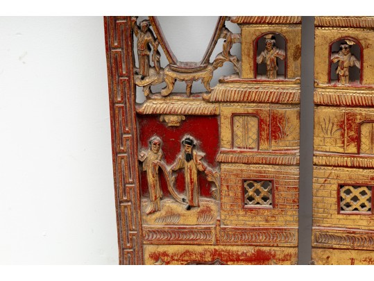 19th Century Chinese Giltwood Relief Panels