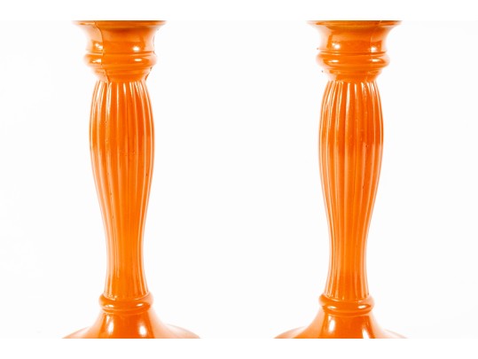 1920's Art Deco Czechoslovakian Glass Candlesticks