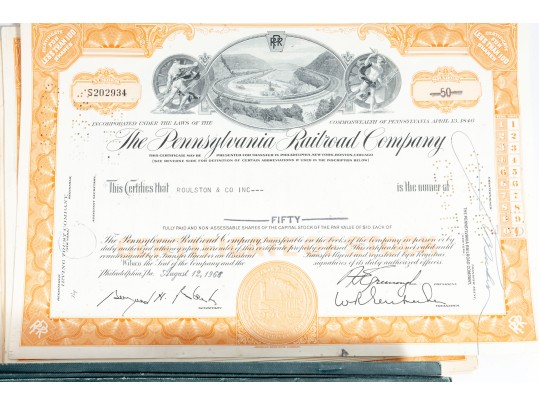Antique Assorted Lot Of Hundreds Of Pennsylvania Railroad Common Stock Certificates
