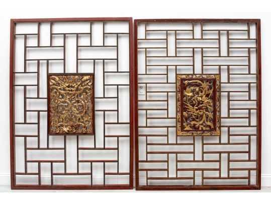 Huge Early 20th Century Chinese Giltwood Architectural Carved Panels