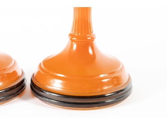 1920's Art Deco Czechoslovakian Glass Candlesticks