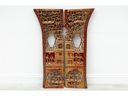 19th Century Chinese Giltwood Relief Panels
