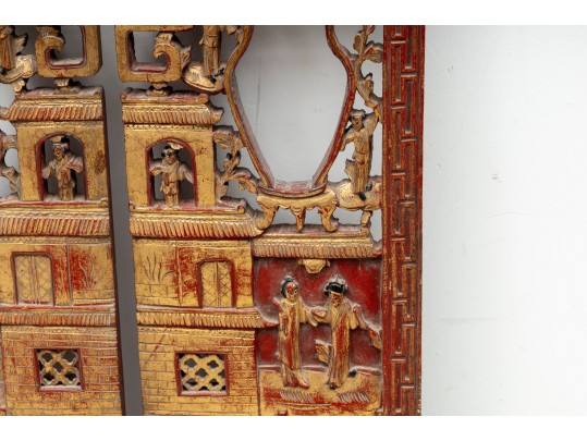 19th Century Chinese Giltwood Relief Panels