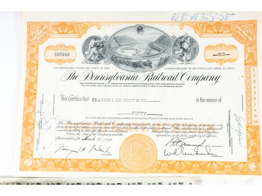 Antique Assorted Lot Of Hundreds Of Pennsylvania Railroad Common Stock Certificates