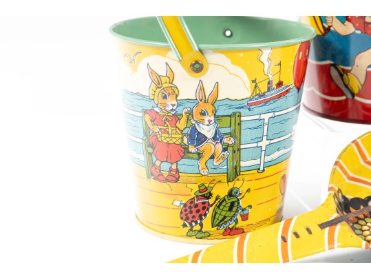Vintage Tin Litho Buckets Etc
