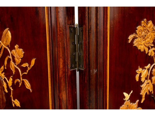 Chinese Eight Panel Marquetry Screen With Mother Of Pearl