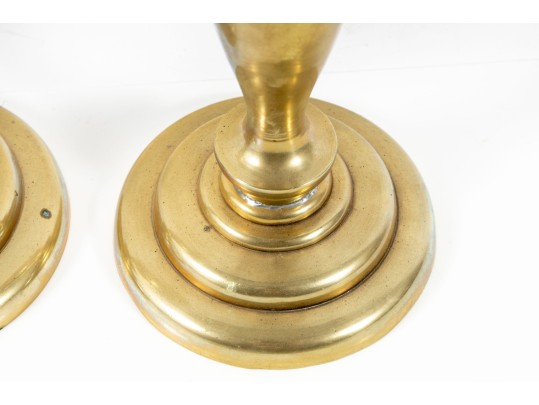 Vintage Bulbous Brass Column Candlestick Holders 