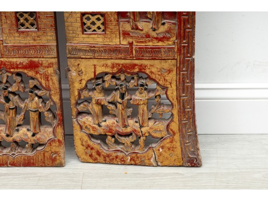 19th Century Chinese Giltwood Relief Panels