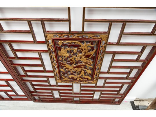 Huge Early 20th Century Chinese Giltwood Architectural Carved Panels