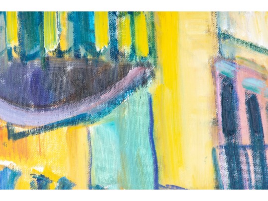 Hannah Cole Buie (American, B. 1955) Oil On Canvas, Colorful Urban Sidewalk**