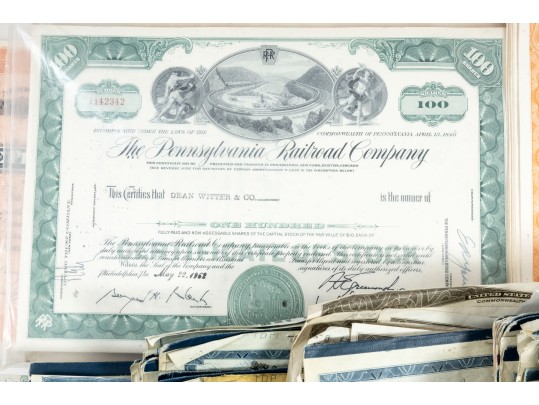 Antique Assorted Lot Of Hundreds Of Pennsylvania Railroad Common Stock Certificates