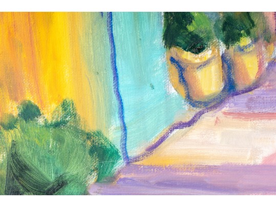 Hannah Cole Buie (American, B. 1955) Oil On Canvas, Colorful Urban Sidewalk**