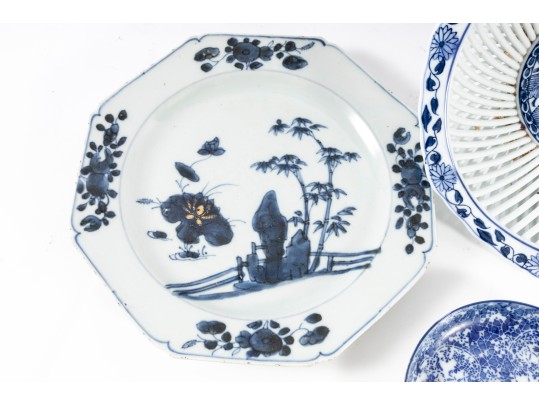 Four Vintage Asian Blue Willowware Lot