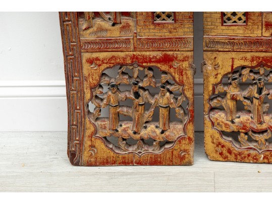 19th Century Chinese Giltwood Relief Panels